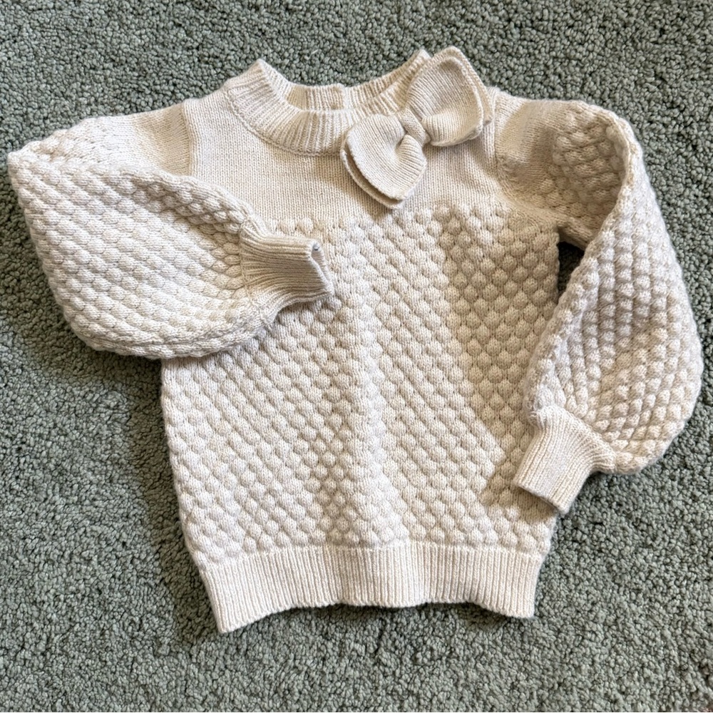 Janie and Jack Cream Textured Sweater with Bow